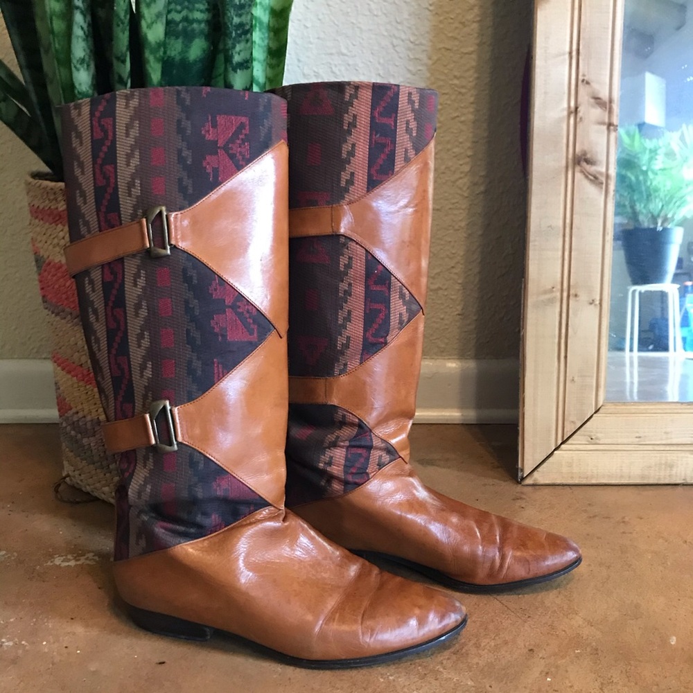 Vintage Southwestern Textile Saddle Knee Hi Boots